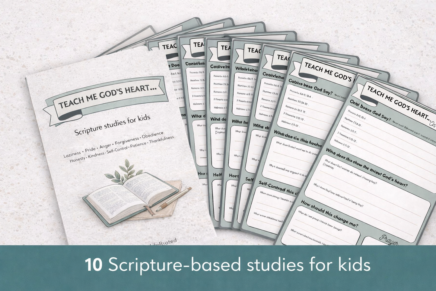 Teach Me God’s Heart – Scripture Studies for Kids (10-Page Bundle)